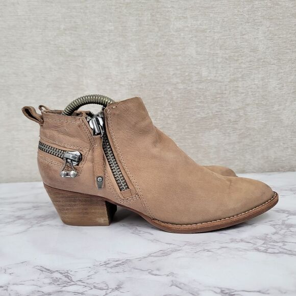 Dolce Vita Saylor Ankle Boots Tan Leather Zippers Bootie Women's Size 7 - Picture 1 of 15